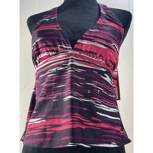 Merona Women's‎ Pink Navy Blue Halter Tankini Swim Top Size M Padded
